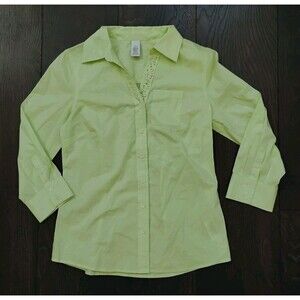 IZOD Dress Shirt Women XS Green Collared Long Sleeve Button Up Top